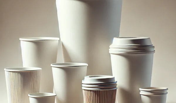 DALL·E 2025 11 27 18.10.00 A clean modern hero image showing several paper cups of different sizes arranged on a plain neutral background. Focus on showcasing volume difference