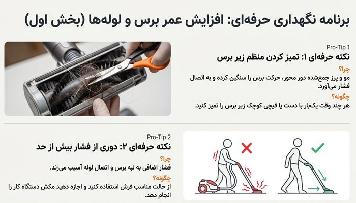 نکات حرفه‌ ای برای افزایش عمر برس و لوله جاروبرقی سپاهان